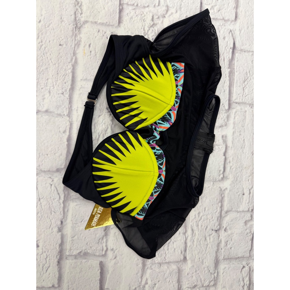 Andrea Iyamah Neon Yellow Black Mesh Crop Bikini Top Swimwear Designer NEW Sz M